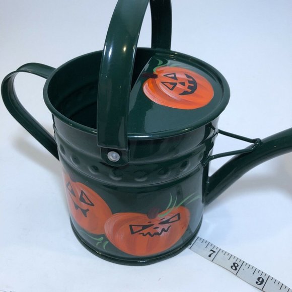 Hand Painted Metal Watering Can 6" Pumpkin Halloween Farmhouse Rustic Artistic - Picture 9 of 11